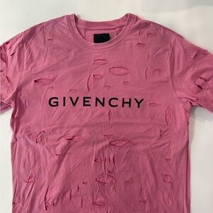 Givenchy Pink Distressed Short Sleeve Tee
